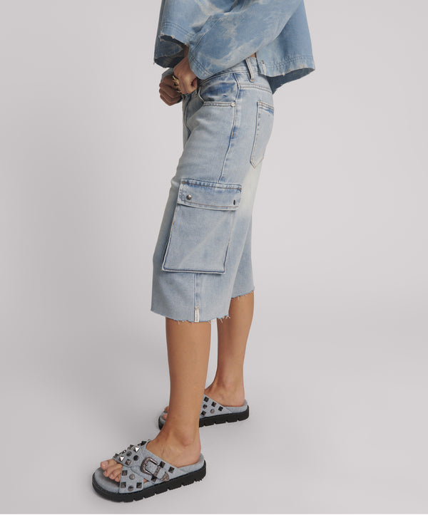 One Teaspoon Skater Girl Low Waist Super Long Leg Shorts - Soft Blue