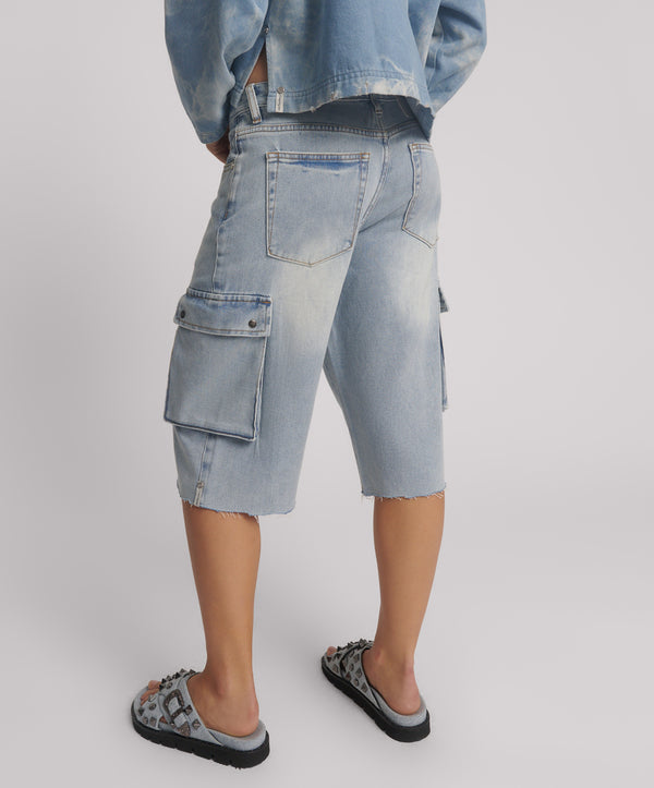 One Teaspoon Skater Girl Low Waist Super Long Leg Shorts - Soft Blue