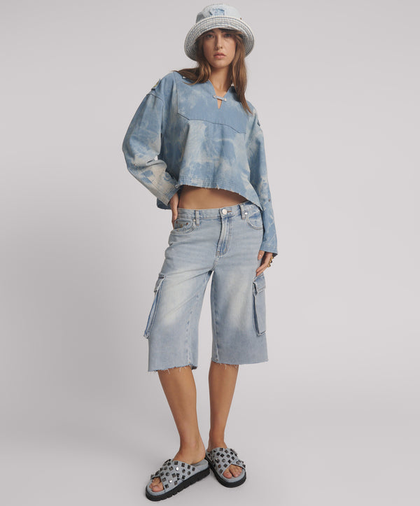 one teaspoon Skater Girl Low Waist Super Long Leg Shorts - Soft Blue