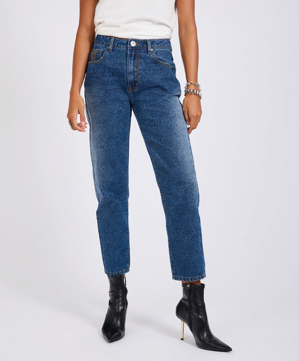 One Teaspoon Slims High Waist Cropped Slim Fit Denim Jeans - Blue Paisley