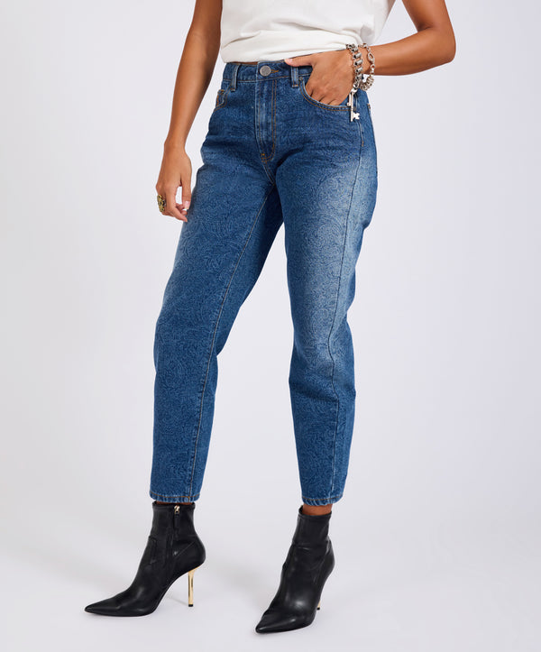 One Teaspoon Slims High Waist Cropped Slim Fit Denim Jeans - Blue Paisley