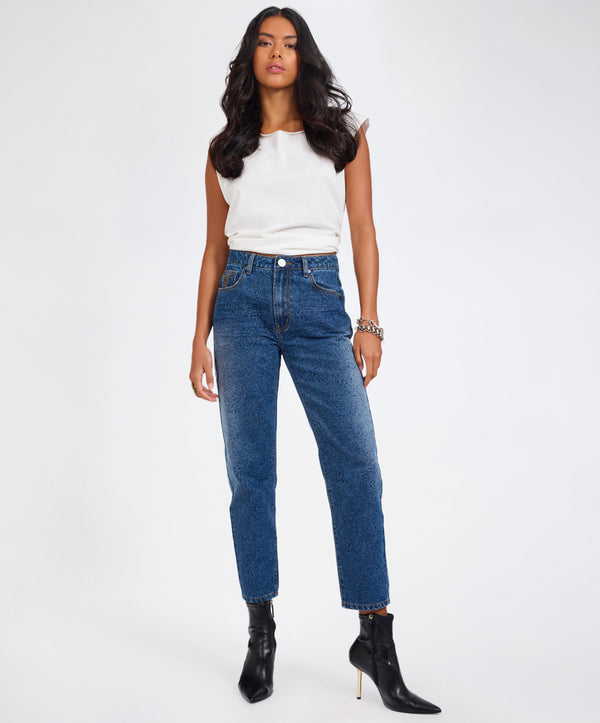 one teaspoon Slims High Waist Cropped Slim Fit Denim Jeans - Blue Paisley