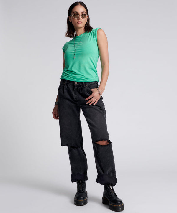 One Teaspoon Smiths Low Waist Wide Leg Denim Jeans - Faded Black