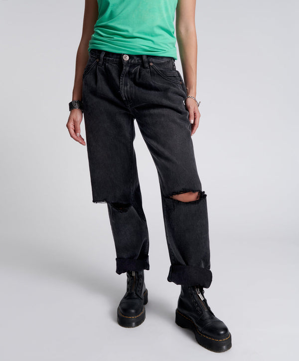 One Teaspoon Smiths Low Waist Wide Leg Denim Jeans - Faded Black