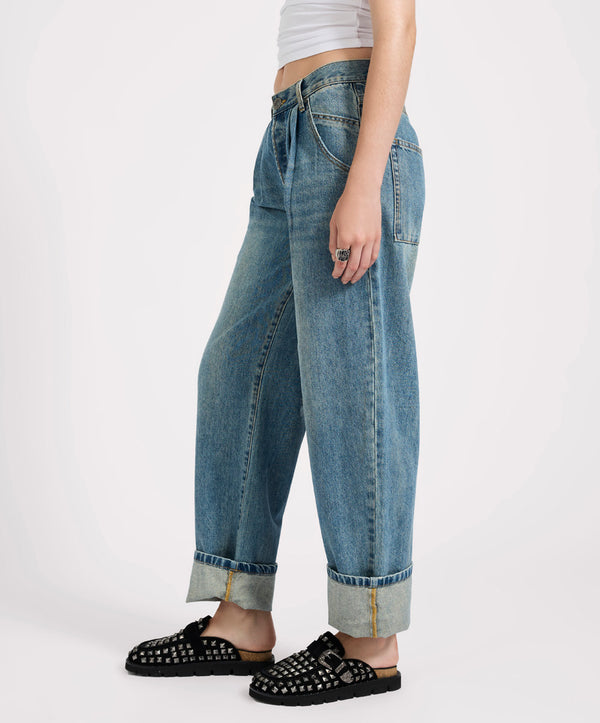 One Teaspoon Smiths Low Waist Wide Leg Tailored Denim Jeans - Used Blue