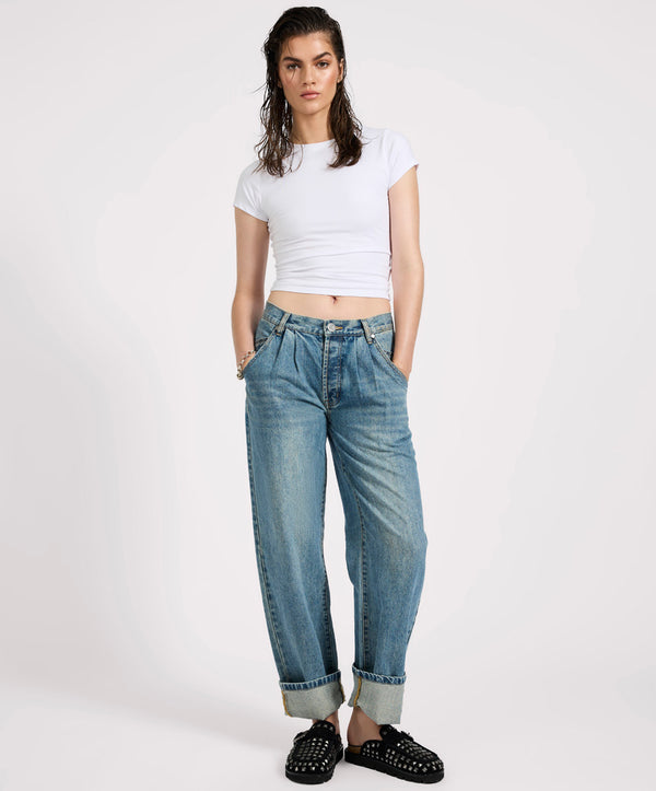 one teaspoon Smiths Low Waist Wide Leg Tailored Denim Jeans - Used Blue