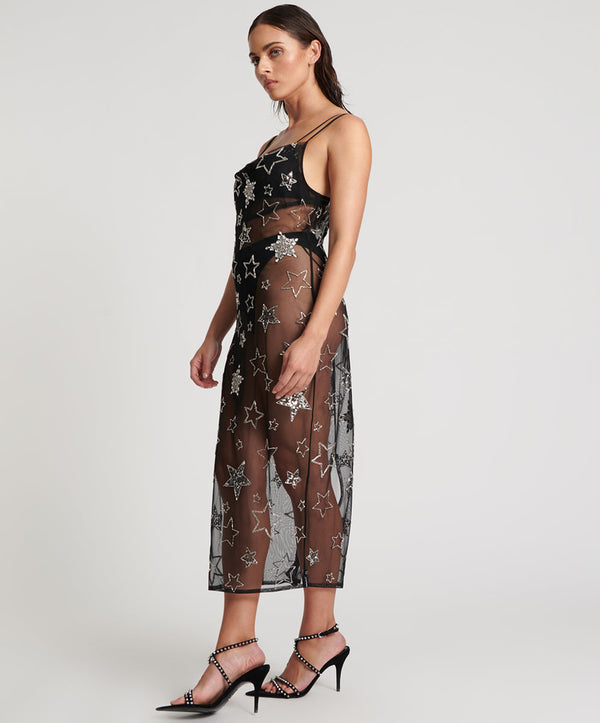 One Teaspoon Stellar All Star Hand Beaded Slip Maxi Dress - Black