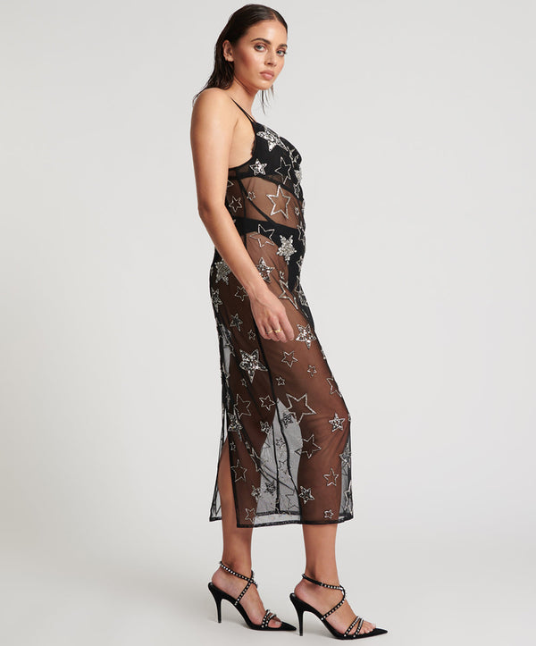 One Teaspoon Stellar All Star Hand Beaded Slip Maxi Dress - Black