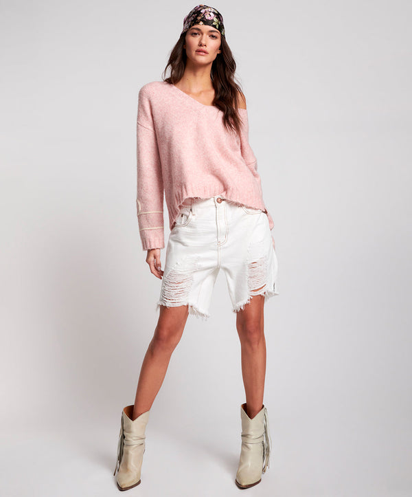 one teaspoon STEVIES LONG LENGTH BOYFRIEND SHORTS - White Beauty