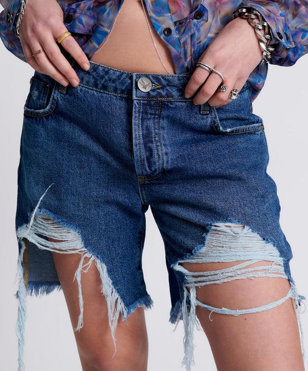 One Teaspoon Stevies Low Waist Waist Long Length Boyfriend Denim Shorts - Rosewood