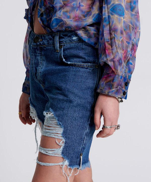 One Teaspoon Stevies Low Waist Waist Long Length Boyfriend Denim Shorts - Rosewood