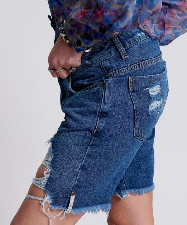 One Teaspoon Stevies Low Waist Waist Long Length Boyfriend Denim Shorts - Rosewood