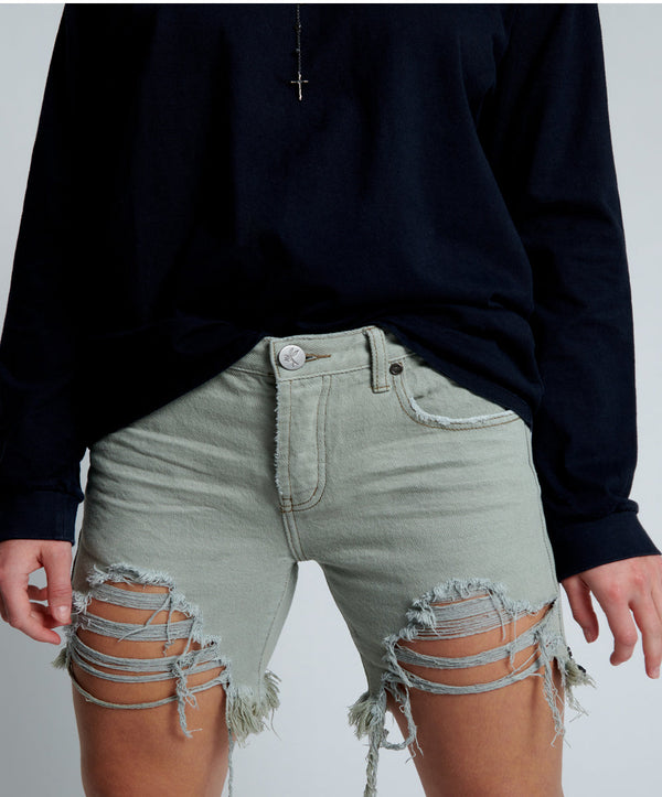 One Teaspoon Stevies Low Waist Waist Long Length Boyfriend Denim Shorts - Faded Khaki