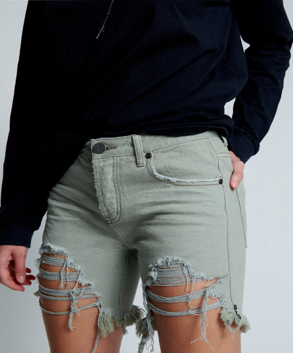 One Teaspoon Stevies Low Waist Waist Long Length Boyfriend Denim Shorts - Faded Khaki
