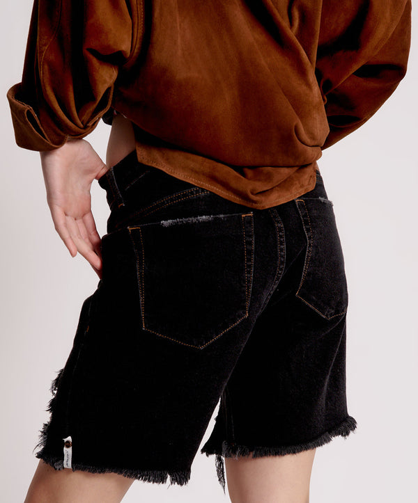 One Teaspoon Stevies Low Waist Waist Long Length Boyfriend Denim Shorts - Worn Black