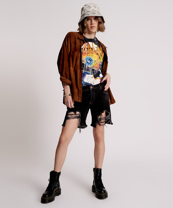 one teaspoon Stevies Low Waist Waist Long Length Boyfriend Denim Shorts - Worn Black