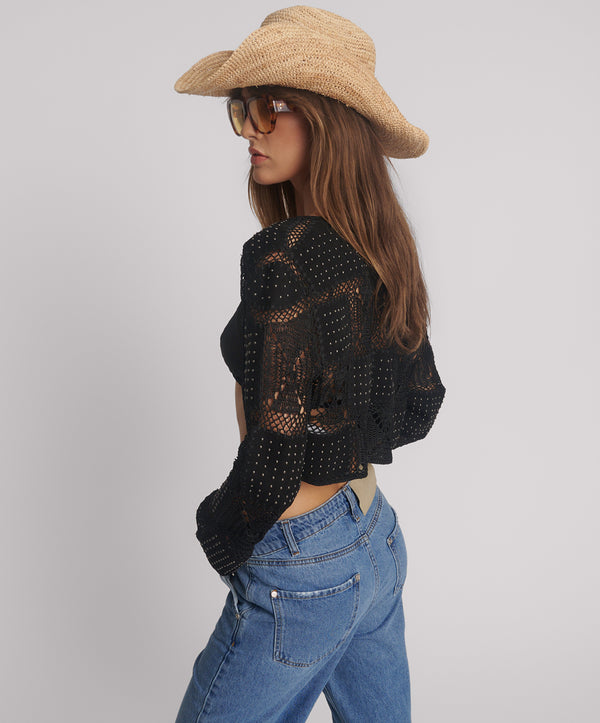 One Teaspoon Studded Bolero Cropped Leather Jacket - Black