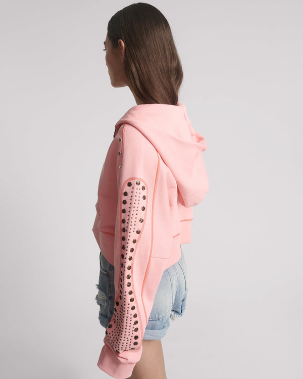 One Teaspoon Studded Cropped Sweater Hoody - Candy Coral Pink