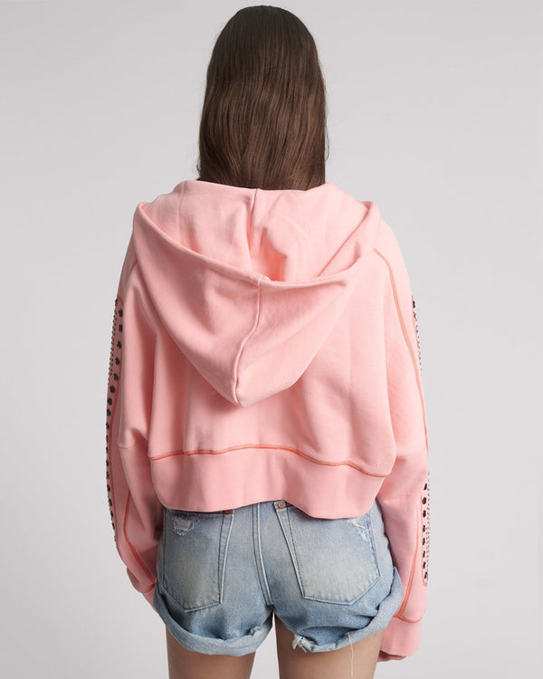 One Teaspoon Studded Cropped Sweater Hoody - Candy Coral Pink