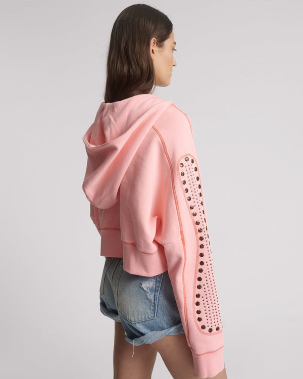 One Teaspoon Studded Cropped Sweater Hoody - Candy Coral Pink