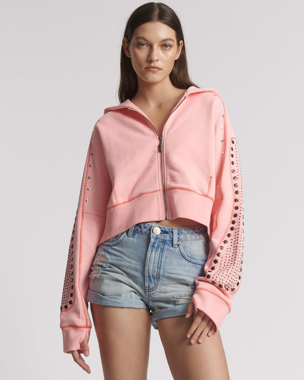 one teaspoon Studded Cropped Sweater Hoody - Candy Coral Pink