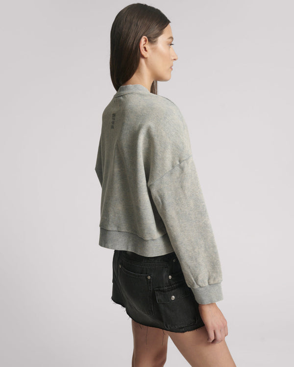 One Teaspoon Studded Heart Grey Cropped Sweater - Grey Marl