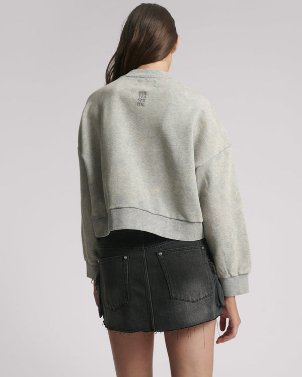 One Teaspoon Studded Heart Grey Cropped Sweater - Grey Marl