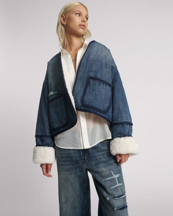 one teaspoon Teddy Cropped Denim Jacket - Boys Club Blue