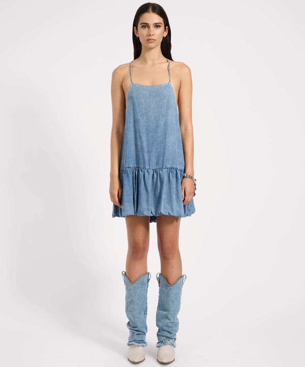 One Teaspoon Tencel Bubble Hem Mini Slip Dress - Washed Blue