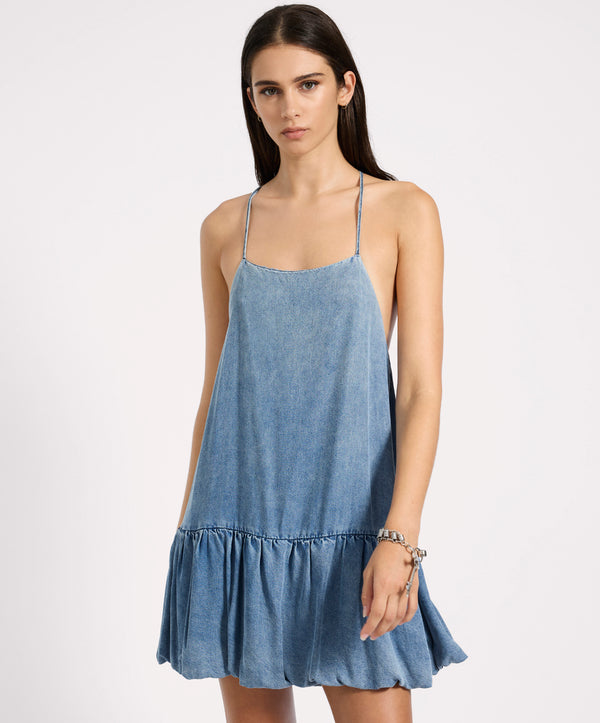 One Teaspoon Tencel Bubble Hem Mini Slip Dress - Washed Blue