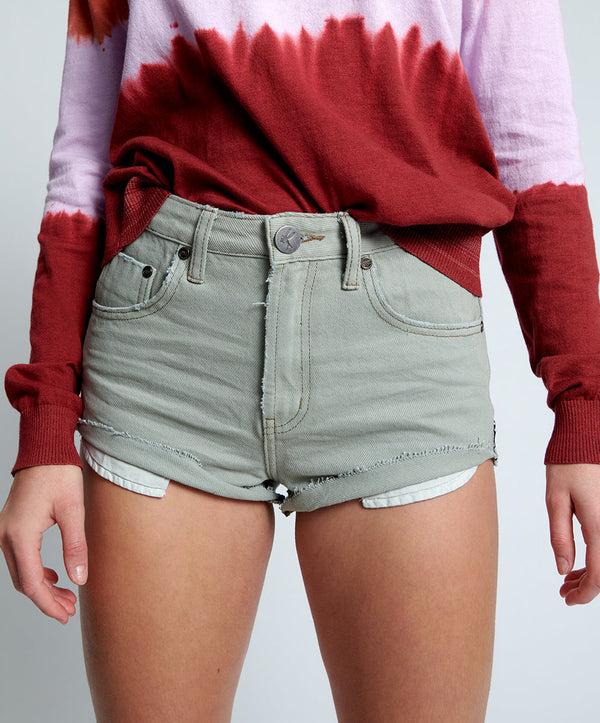 One Teaspoon The One High Waist Cheeky Denim Shorts - Faded Khaki