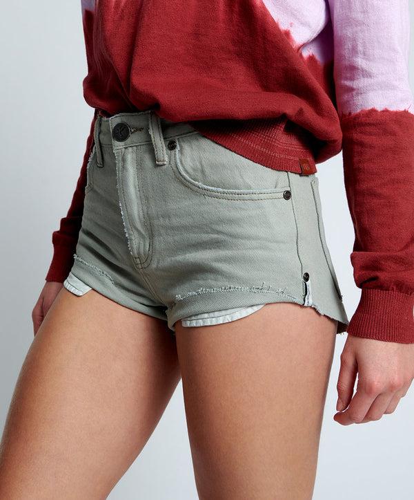 One Teaspoon The One High Waist Cheeky Denim Shorts - Faded Khaki
