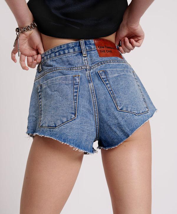 One Teaspoon The One High Waist Cheeky Denim Shorts - Hollywood