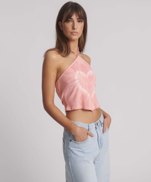 One Teaspoon Tie Dye Heart Cropped Halter Neck Top - Pink