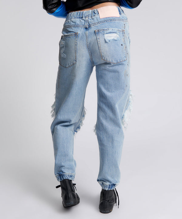 One Teaspoon Trackers Mid Waist Jogger Denim Jeans - Fleetwood Artiste