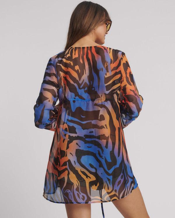 One Teaspoon Tropical Chiffon Beach Cover Up Tie Top - Multi