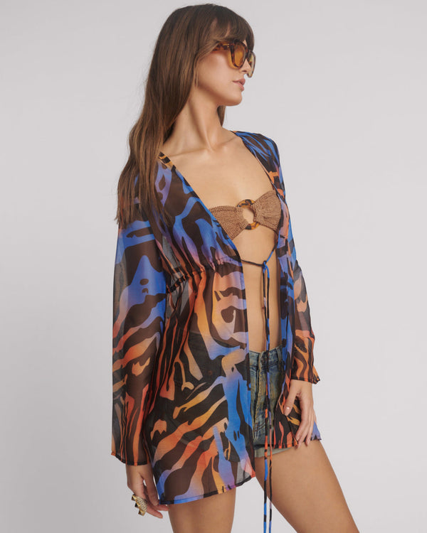 One Teaspoon Tropical Chiffon Beach Cover Up Tie Top - Multi