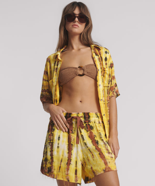 one teaspoon Tropical Satin Hand Printed Shorts - Yellow