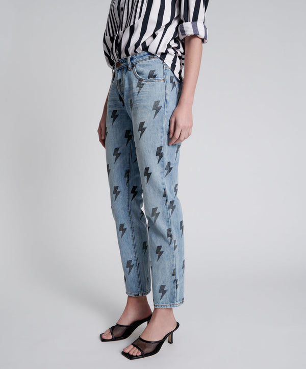 One Teaspoon Trucker Low Waist Straight Leg Denim Jeans - Blue Lightning