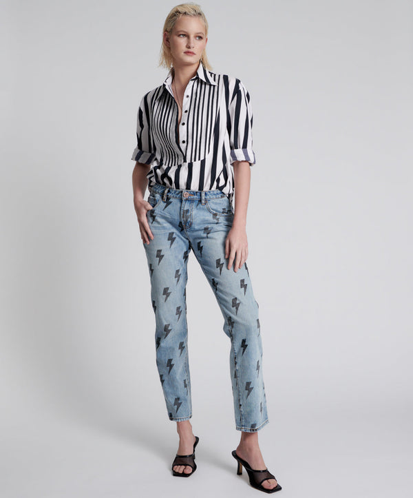 one teaspoon Trucker Low Waist Straight Leg Denim Jeans - Blue Lightning