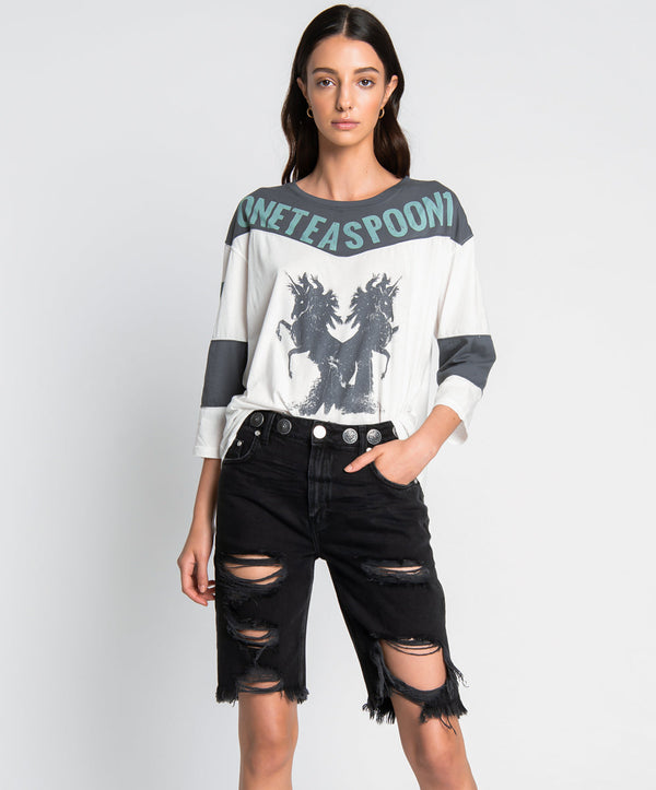 One Teaspoon Truckers Mid Waist Long-Length Relaxed Denim Shorts - Black