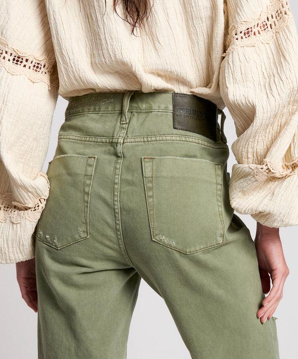 One Teaspoon Truckers Mid Waist Long-Length Relaxed Denim Shorts - Super Khaki