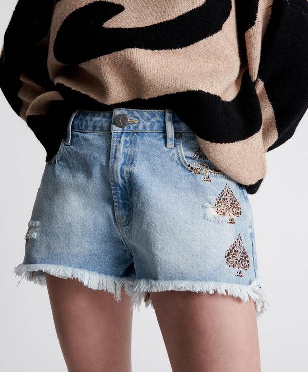 One Teaspoon Truckers Mid Waist Relaxed Denim Shorts - Best Blue