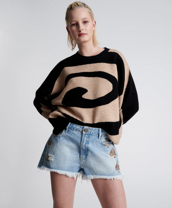 one teaspoon Truckers Mid Waist Relaxed Denim Shorts - Best Blue