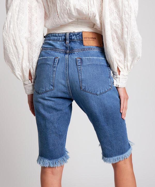 One Teaspoon Truckers Mid Waist Relaxed Denim Shorts - Delaware