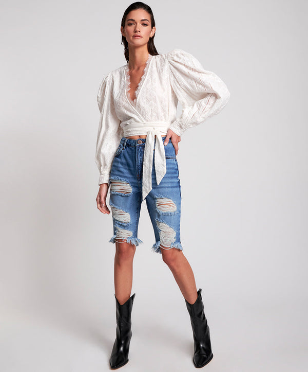 One Teaspoon Truckers Mid Waist Relaxed Denim Shorts - Delaware