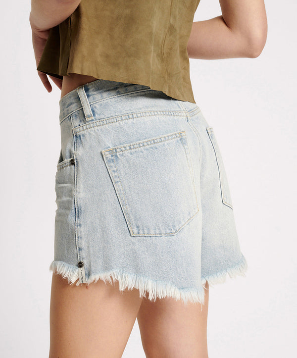 One Teaspoon Truckers Mid Waist Relaxed Denim Shorts - Fleetwood