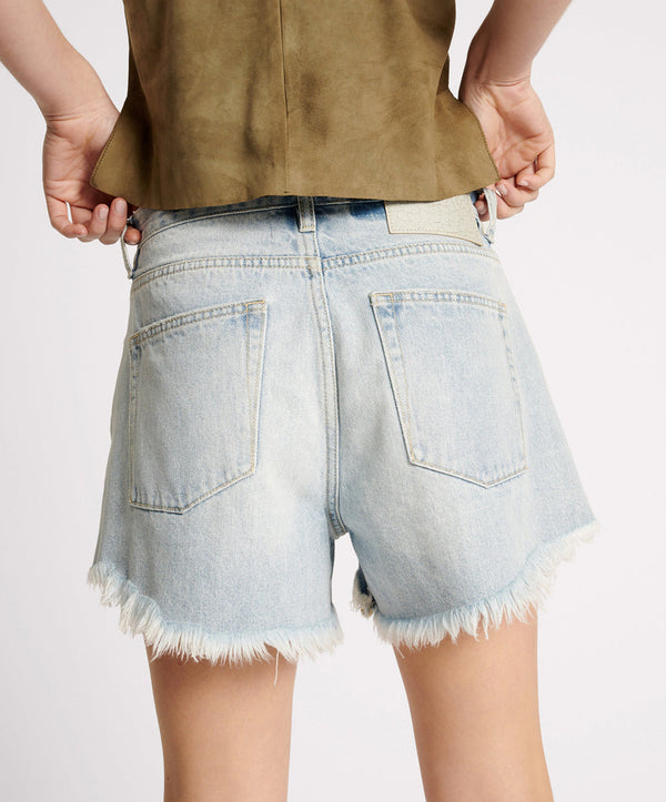 One Teaspoon Truckers Mid Waist Relaxed Denim Shorts - Fleetwood