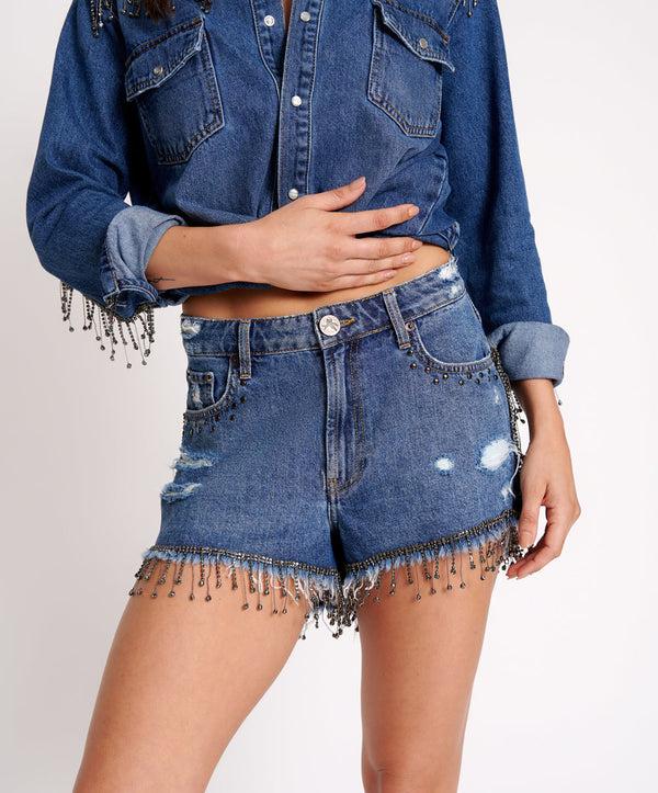 One Teaspoon Truckers Mid Waist Relaxed Denim Shorts - Rosewood