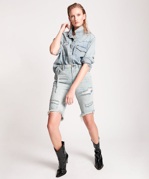 One Teaspoon Truckers Mid Waist Relaxed Denim Shorts - Salty Dog